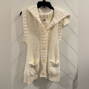 Free People White Cable Knit Sleeveless Button Down Collared Vest 100% Cotton